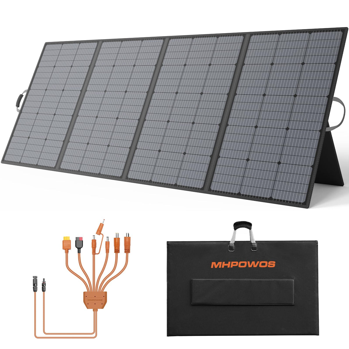 MHPOWOS 400W foldable solar panel folded for compact storage and quick setup.