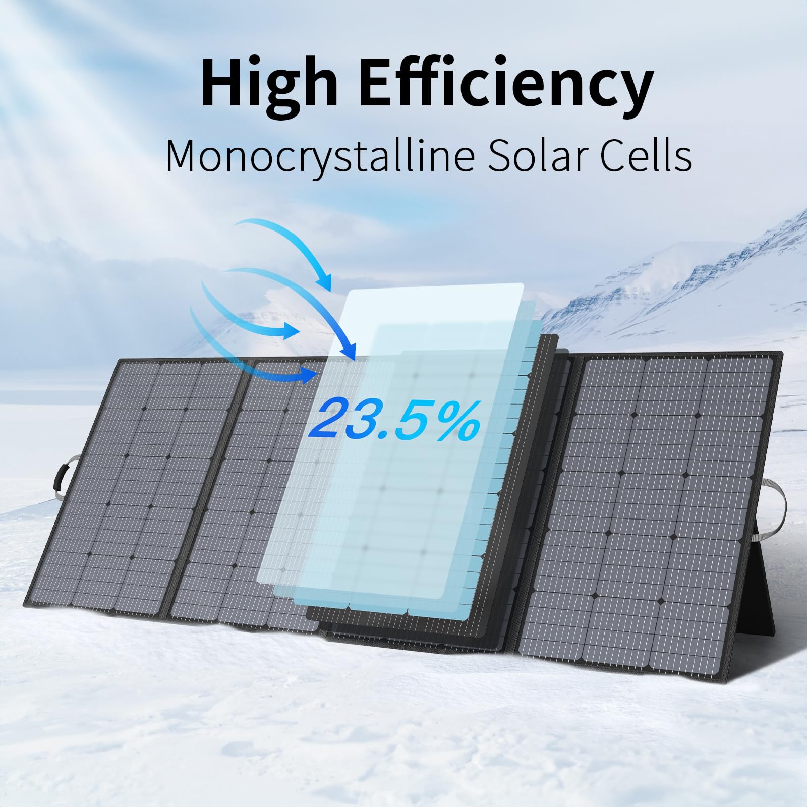 MHPOWOS 400W foldable solar panel unfolded with kickstands for versatile sun exposure.