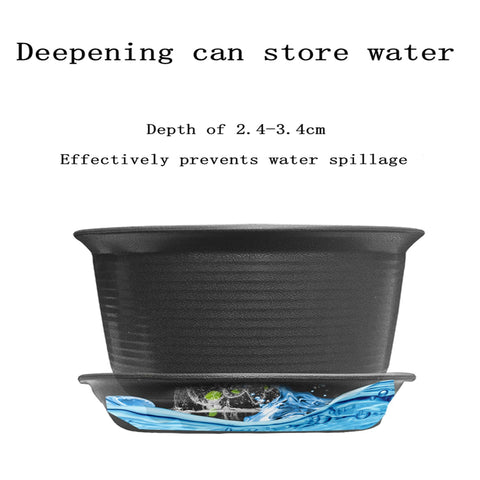 MHXWNHA plant saucer for indoor or outdoor use keeps soil contained.