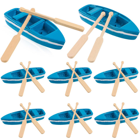 MHYGKTXRA mini resin rowboat blue, front view for fairy garden styling.
