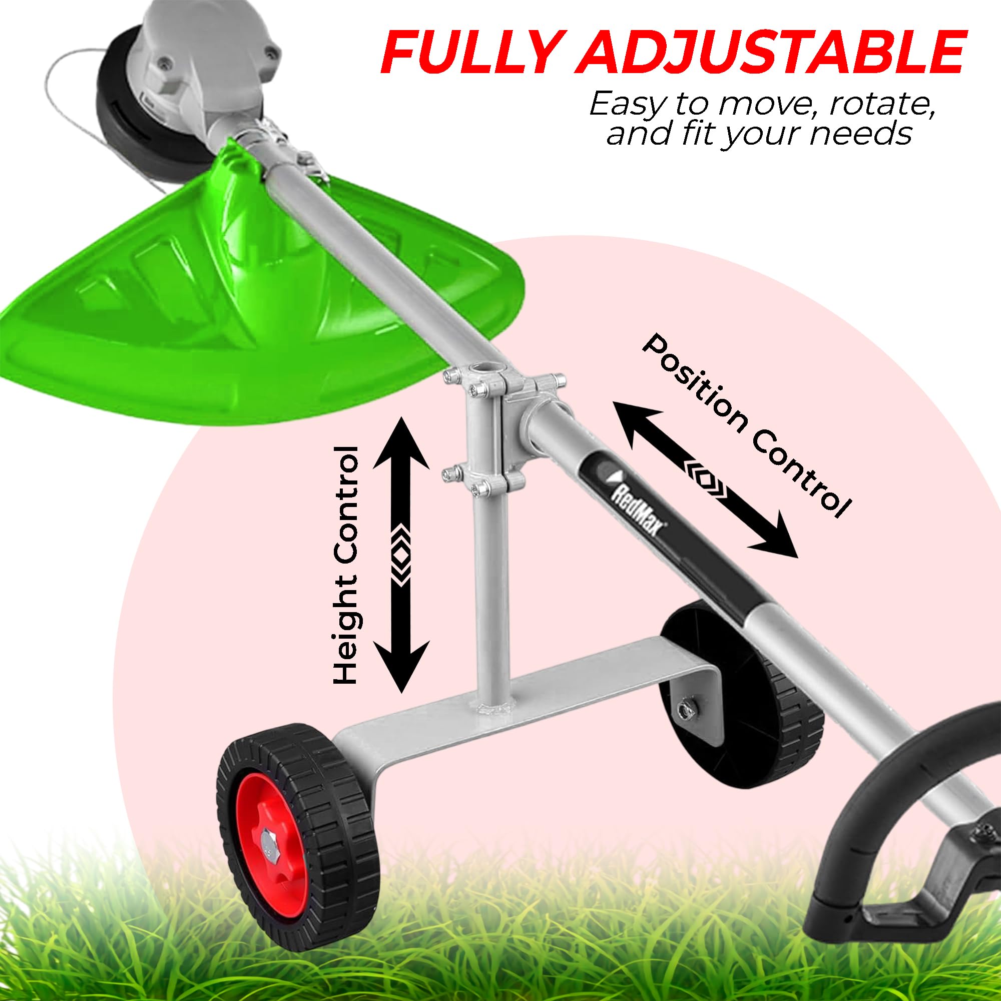 Close-up of the MIAN MU wheel delivering even trimming on turf.