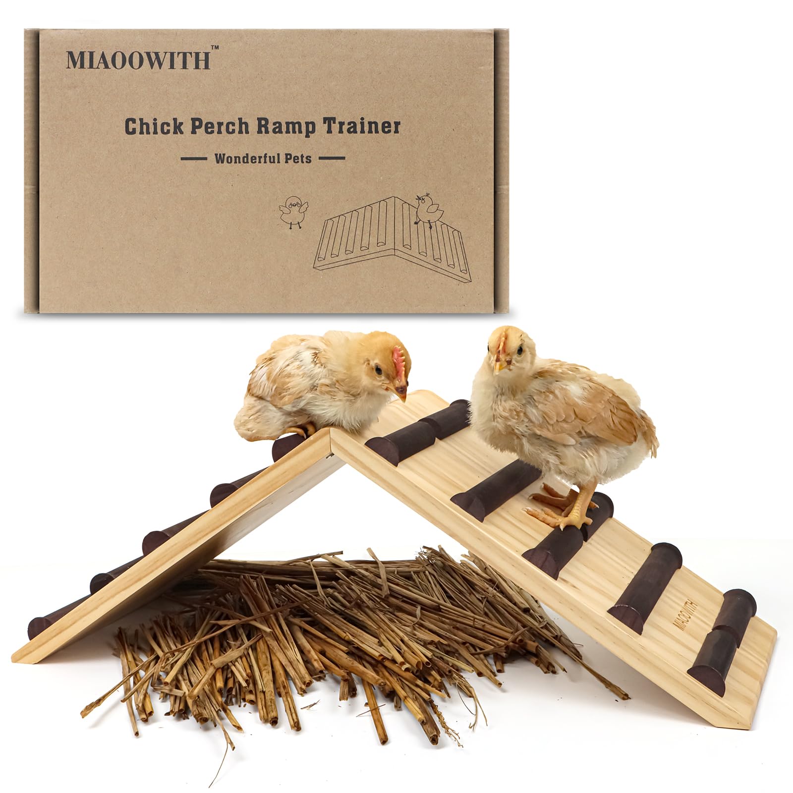 MIAOWITH chicken perch front view promotes roomy lounging and natural roosting for chicks.
