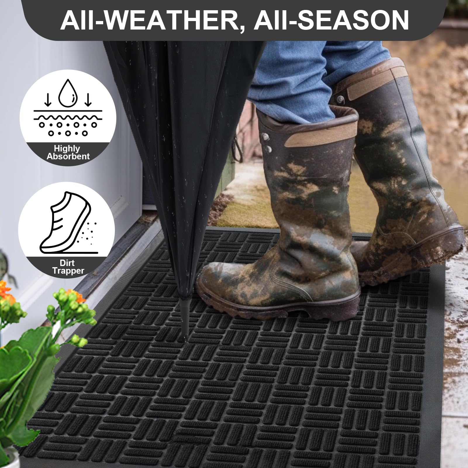 Mibao dirt-trap mat in use, scraping mud from shoes effectively.