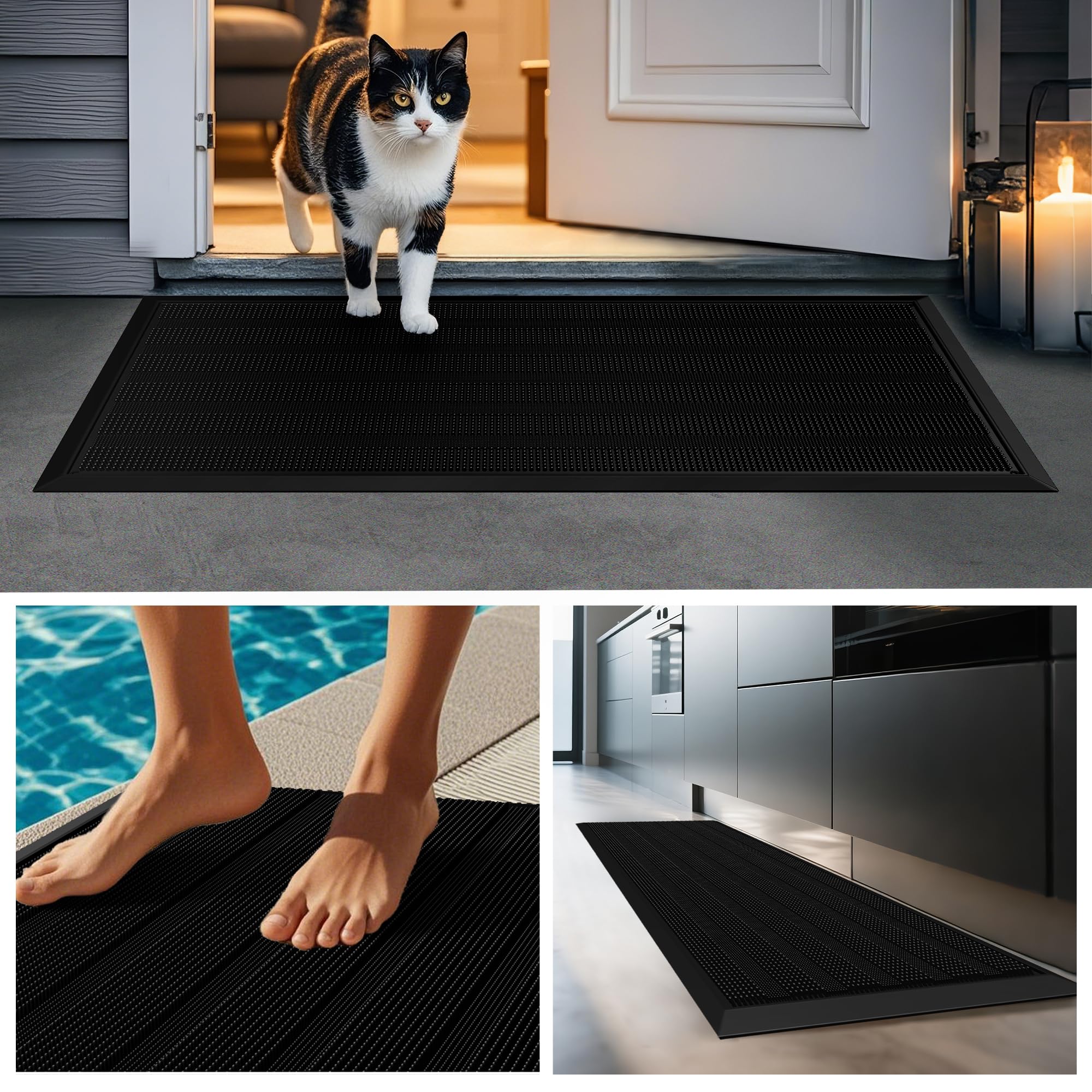 Mibao non-slip bottom mat stays put on wet surfaces for porches and garages.