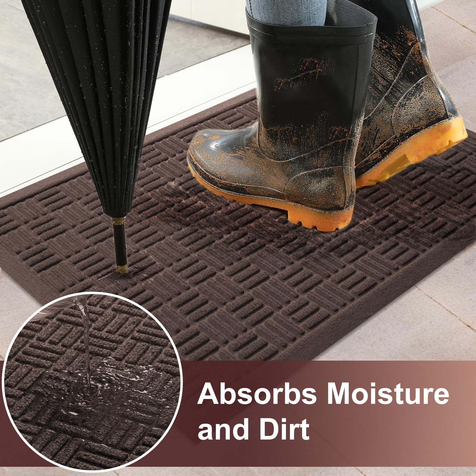 Mibao entry mat with non-slip backing stays in place on smooth floors.