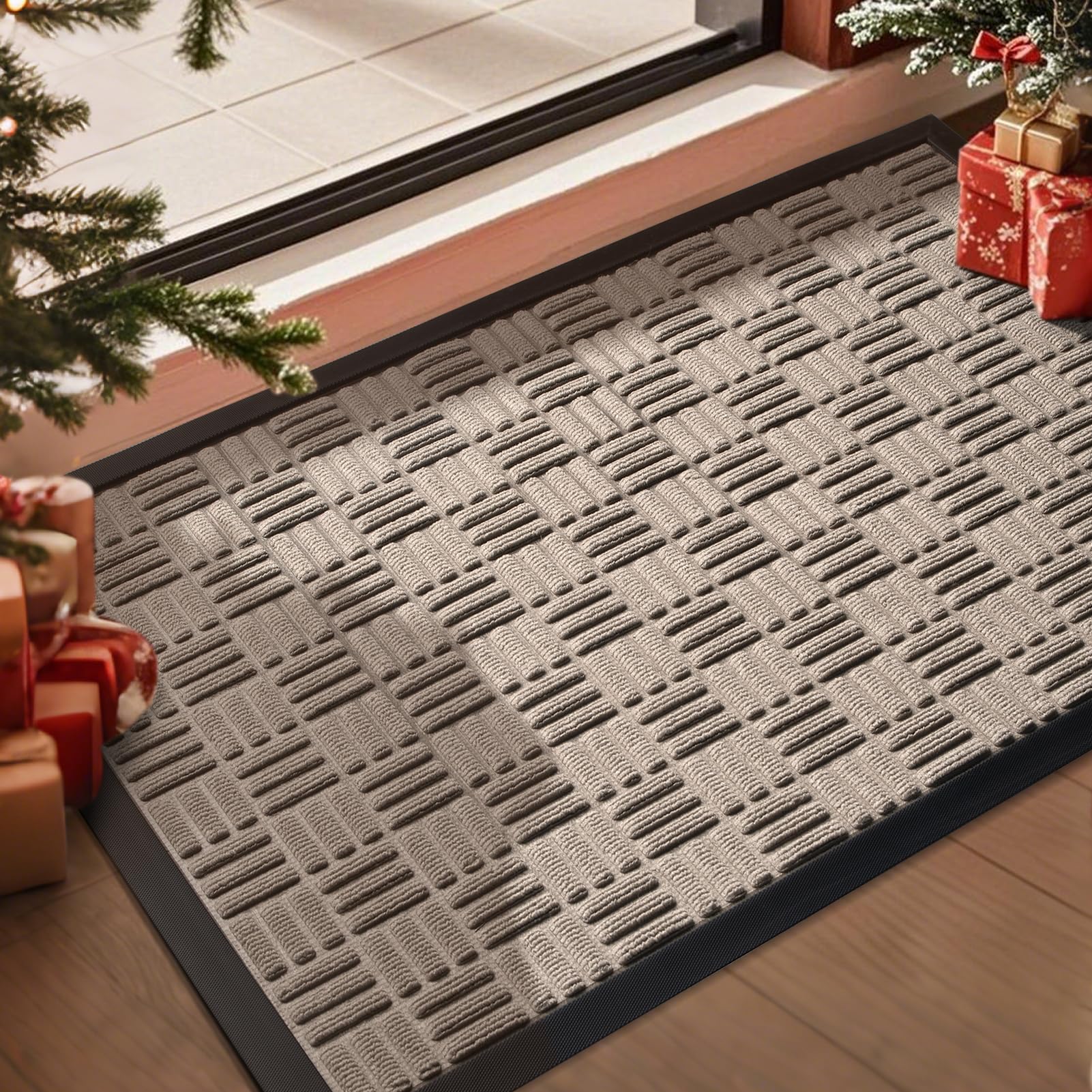 Mibao front door mat absorbs moisture and traps dirt at the doorway.