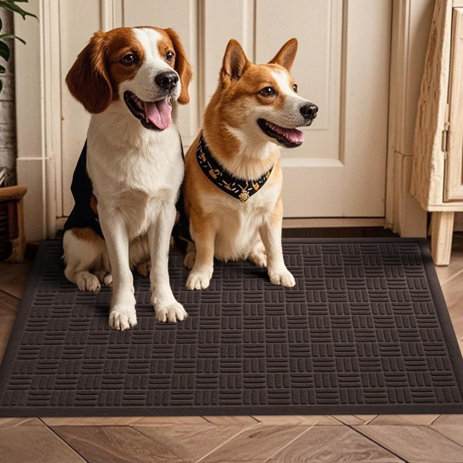 Mibao front door mat coffee color low-profile design prevents door from sticking