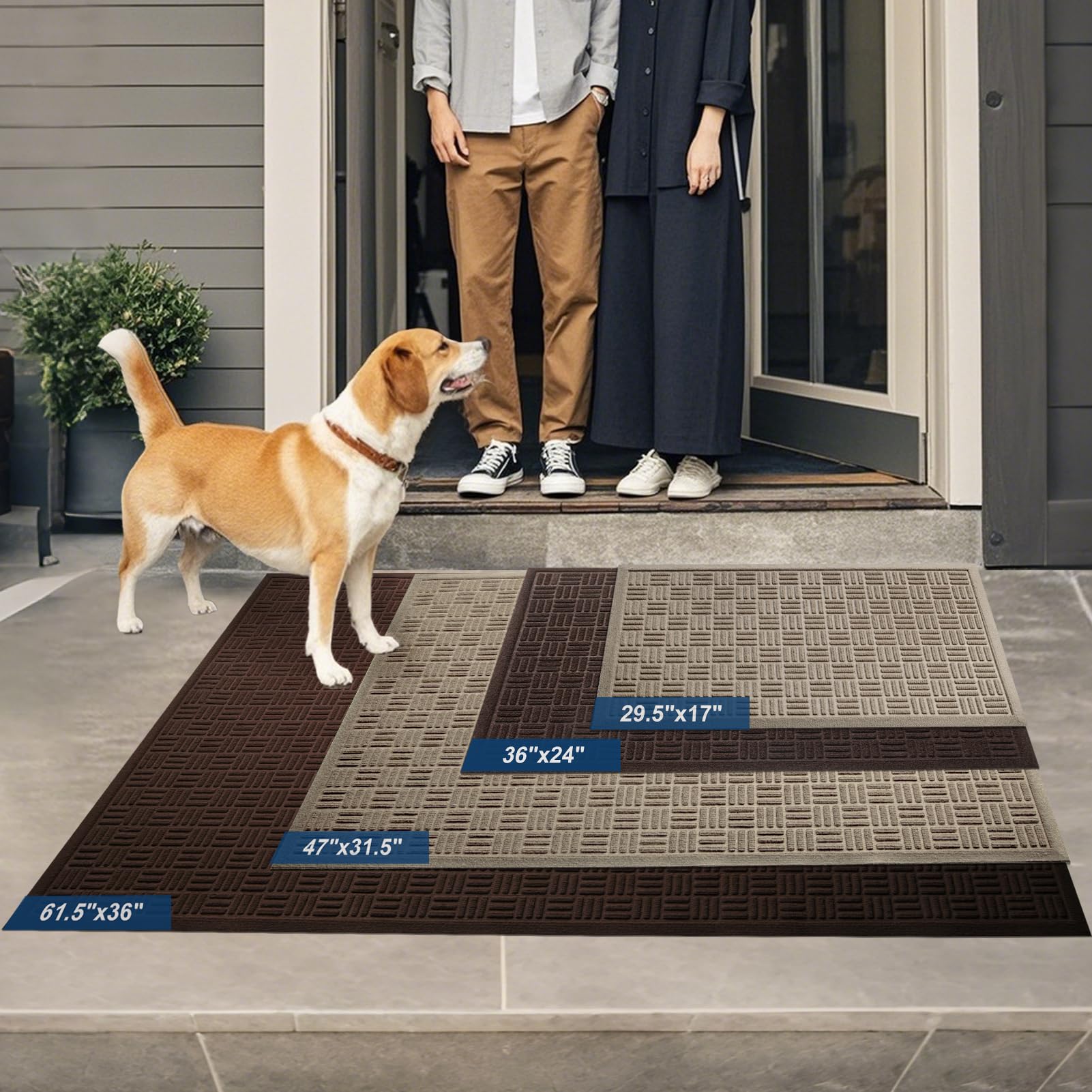 Mibao front door mat coffee color side-angle view reveals durable pattern resisting wear
