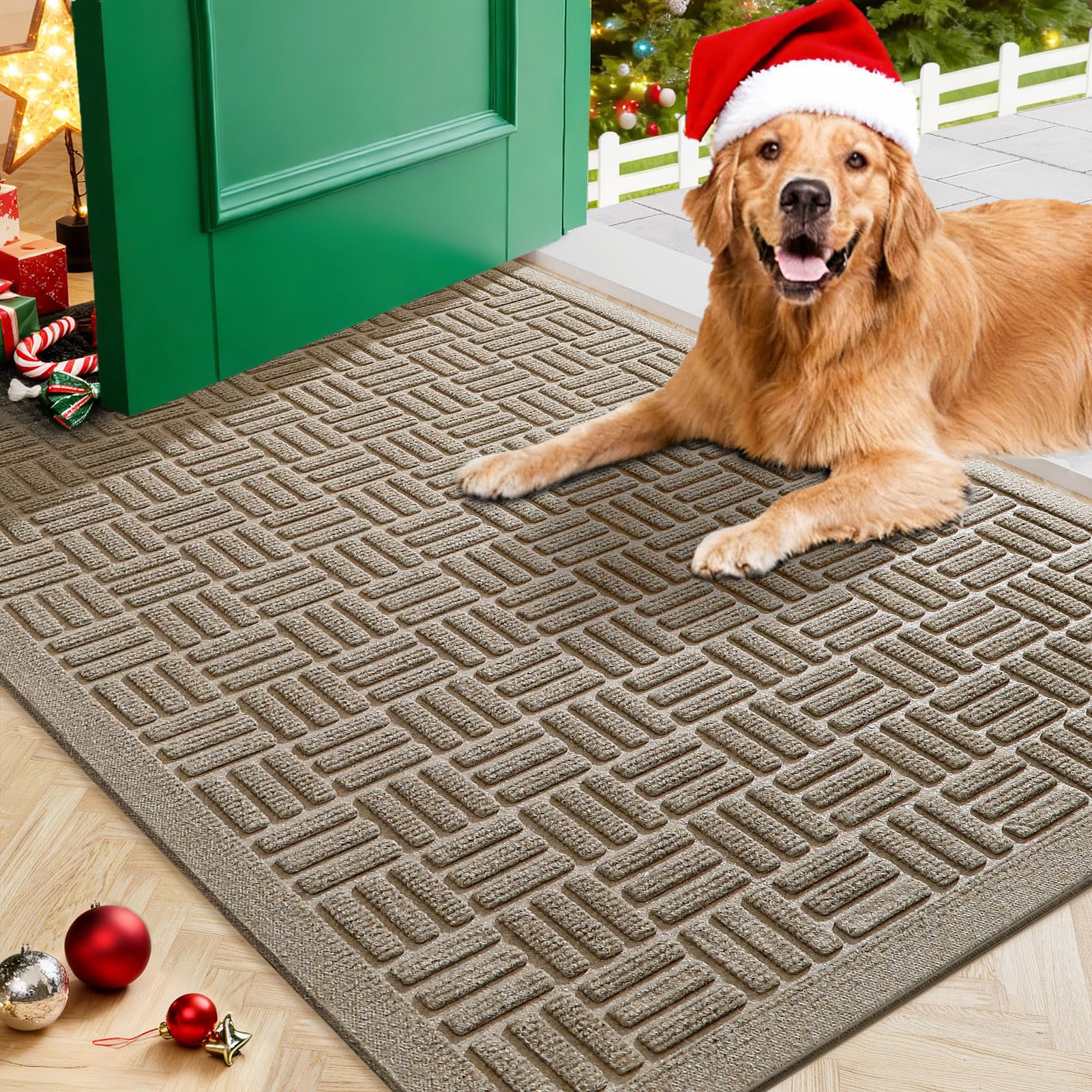 Mibao front door mat with dirt-trapper fabric captures moisture and dirt