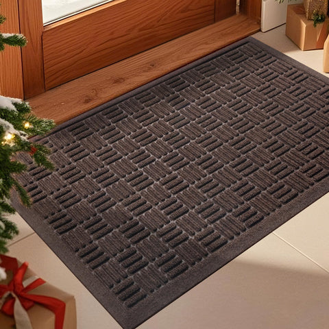 Mibao front door mat traps dirt and moisture for a cleaner entry.