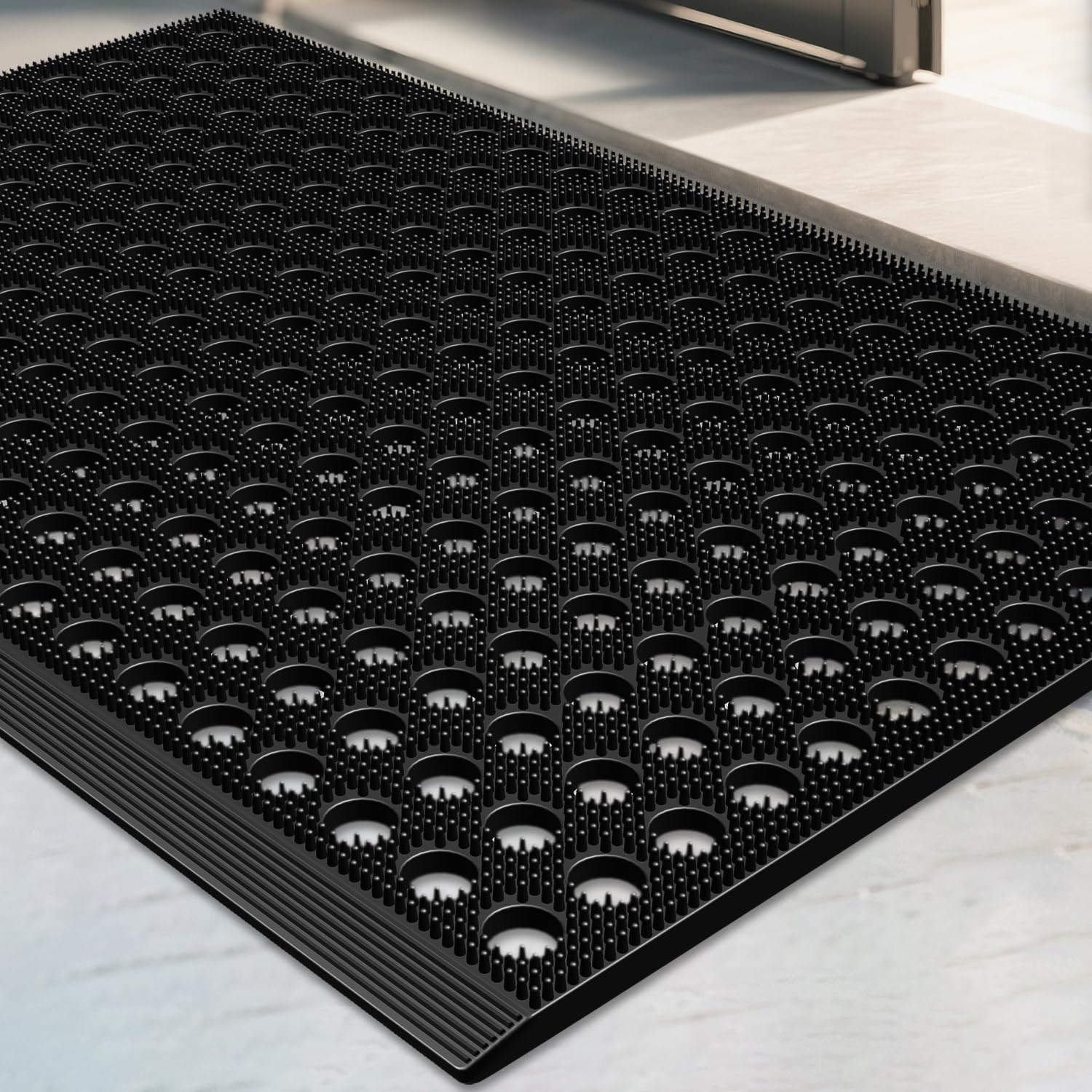 Mibao front door mat heavy-duty exterior surface traps dirt and moisture at the entrance.