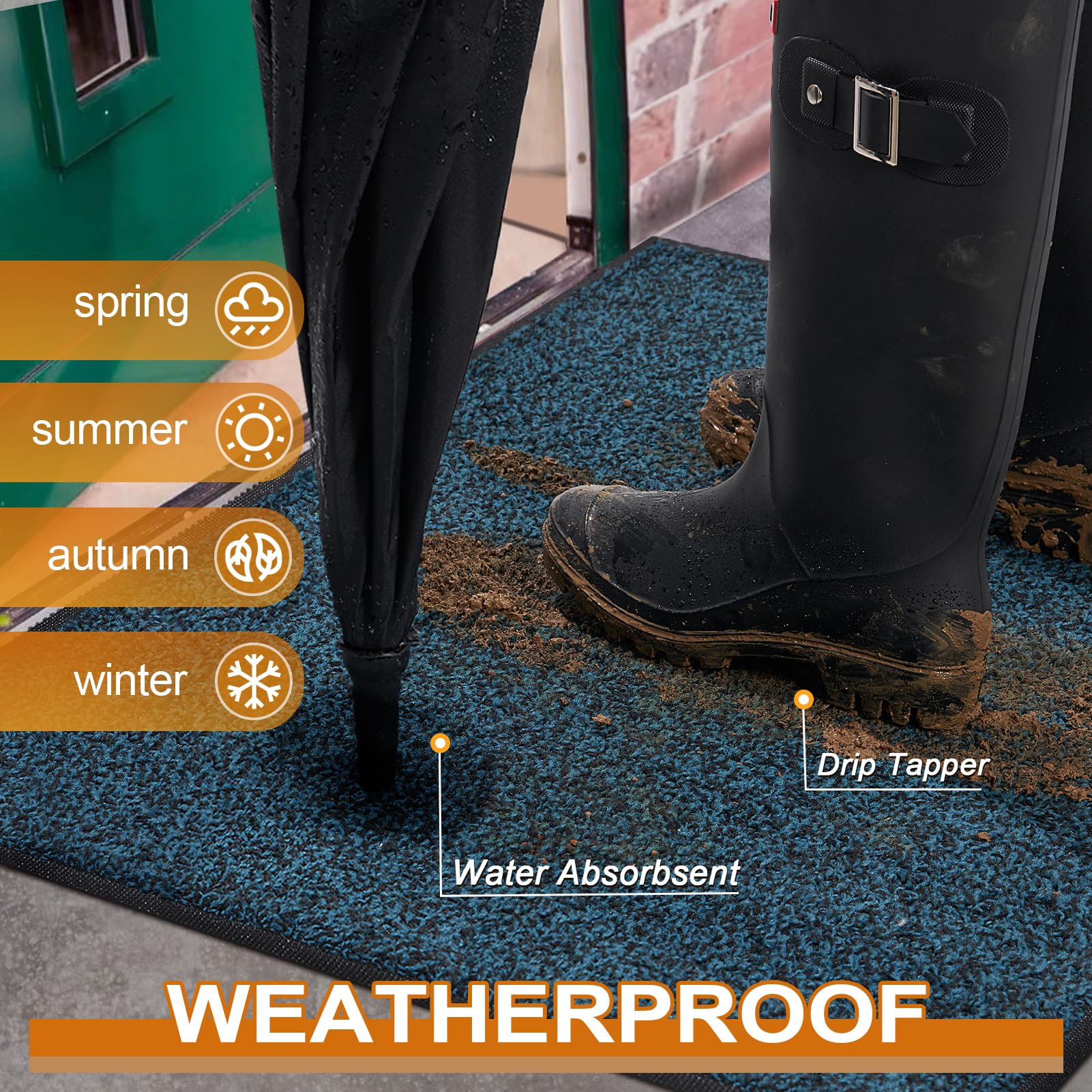 Mibao front door mat waterproof design keeps entryway dry in rain.