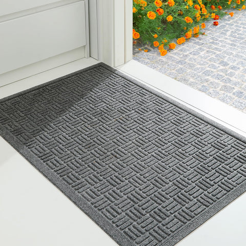 Mibao grey welcome mat resists dirt and fading