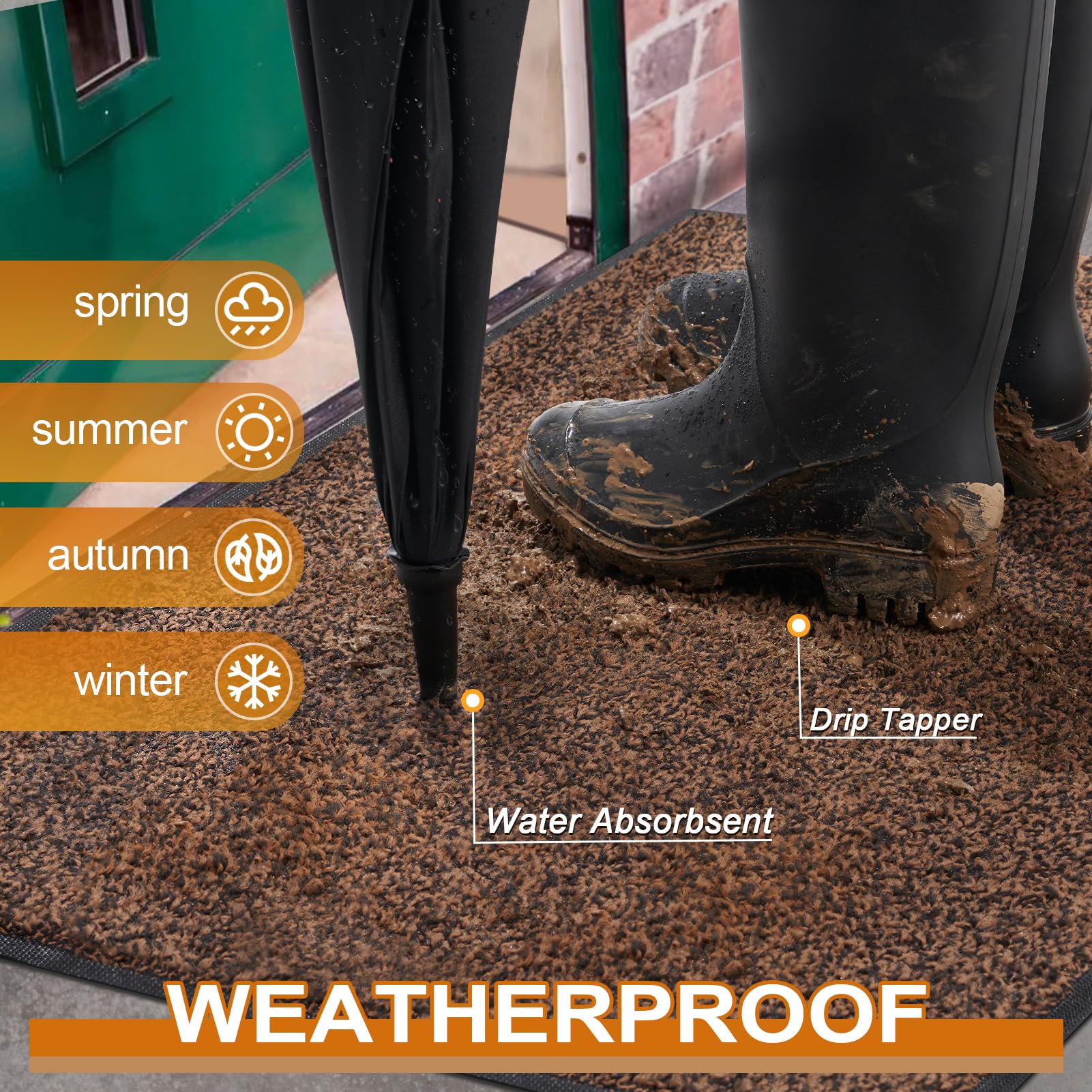 Mibao outdoor indoor doormat brown protects floors with waterproof, easy-clean surface