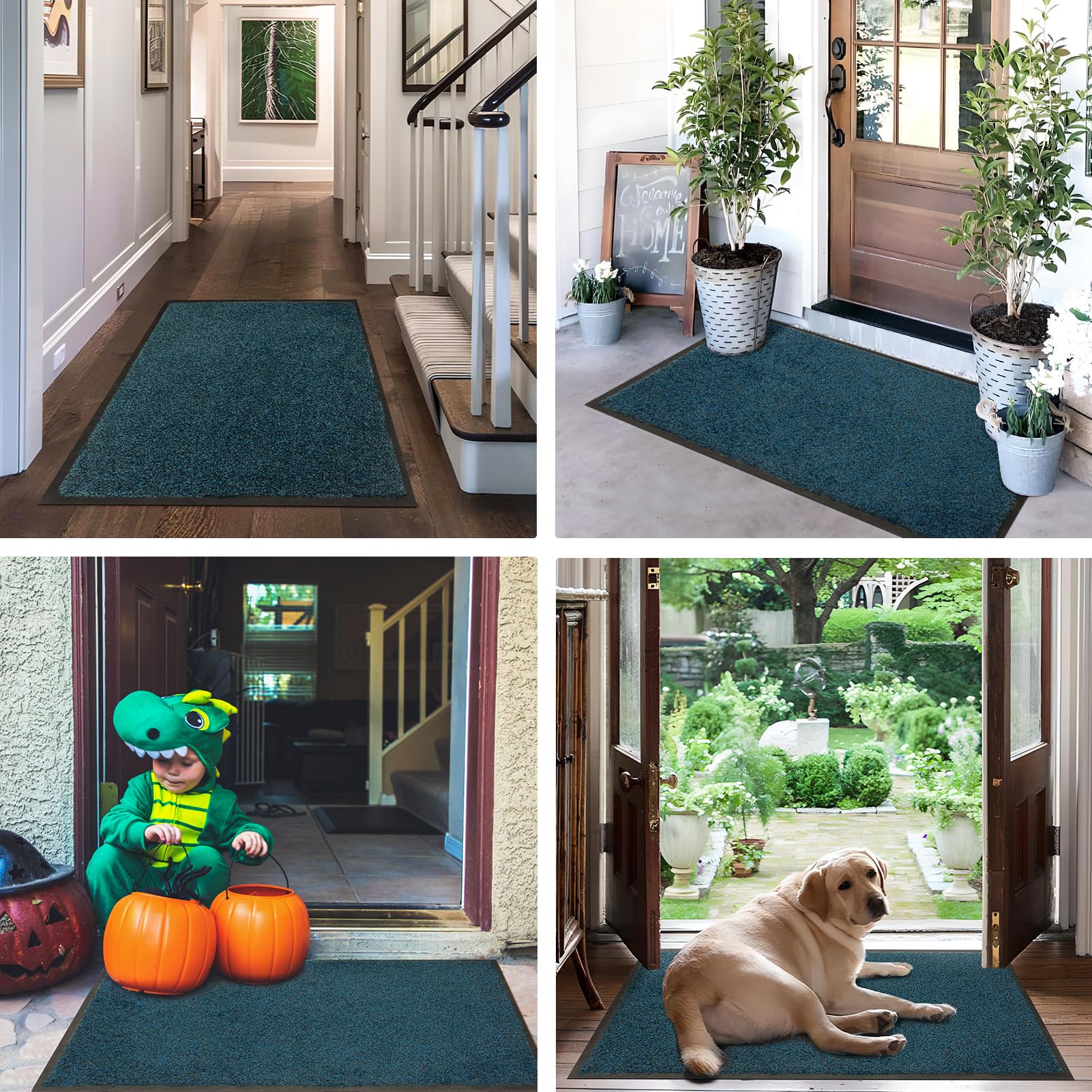 Mibao waterproof front door mat blue keeps entryways dry after rain.