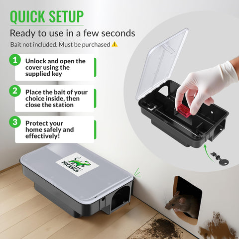 Mice&Co lockable stations keep bait secure while preventing access by children.