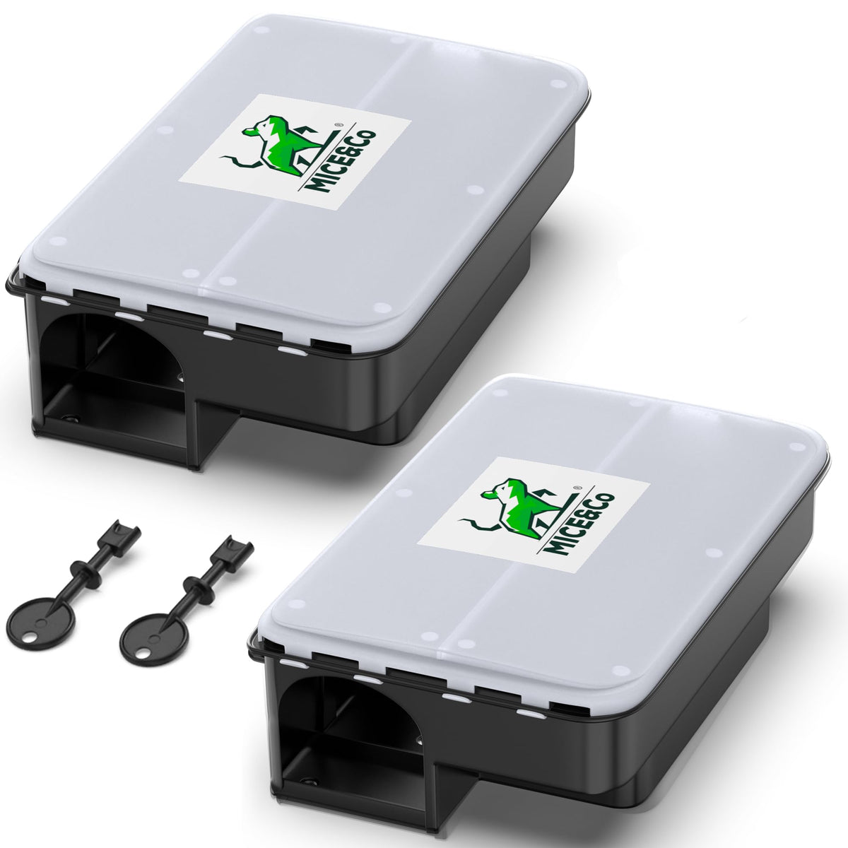 Mice&Co two-pack bait stations provide safe, discreet rodent control for home and business.