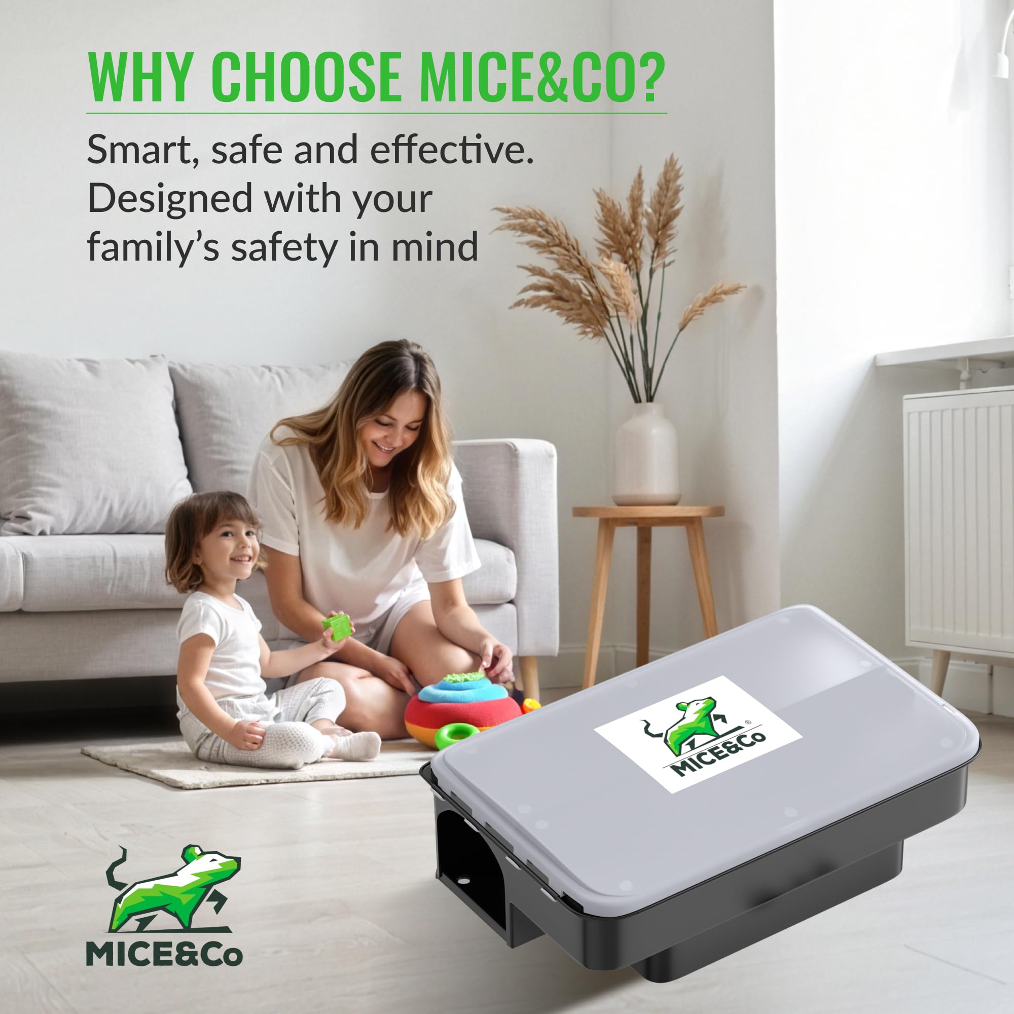 Mice&Co two-pack suits homes, yards, and commercial spaces needing discreet control.