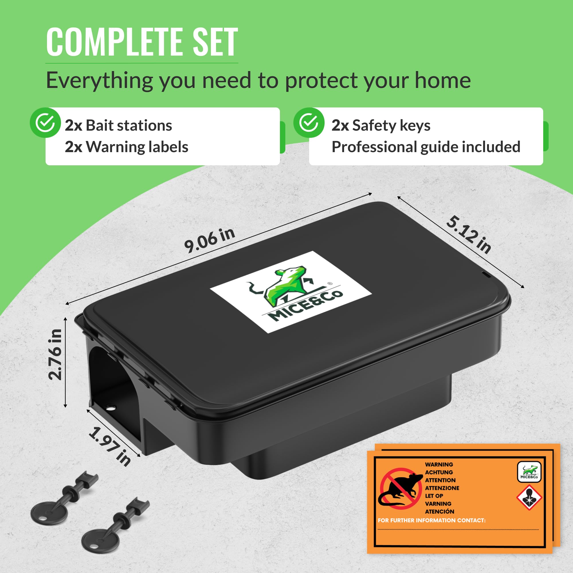 Mice&Co stations compatible with bait blocks or pellets for flexibility.