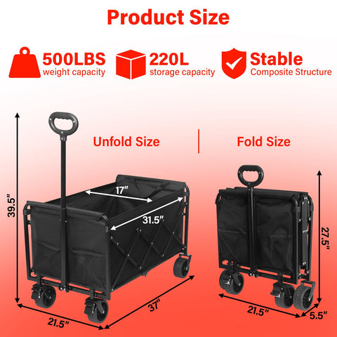 Micieitie foldable wagon with 500 lbs capacity for camping gear and groceries