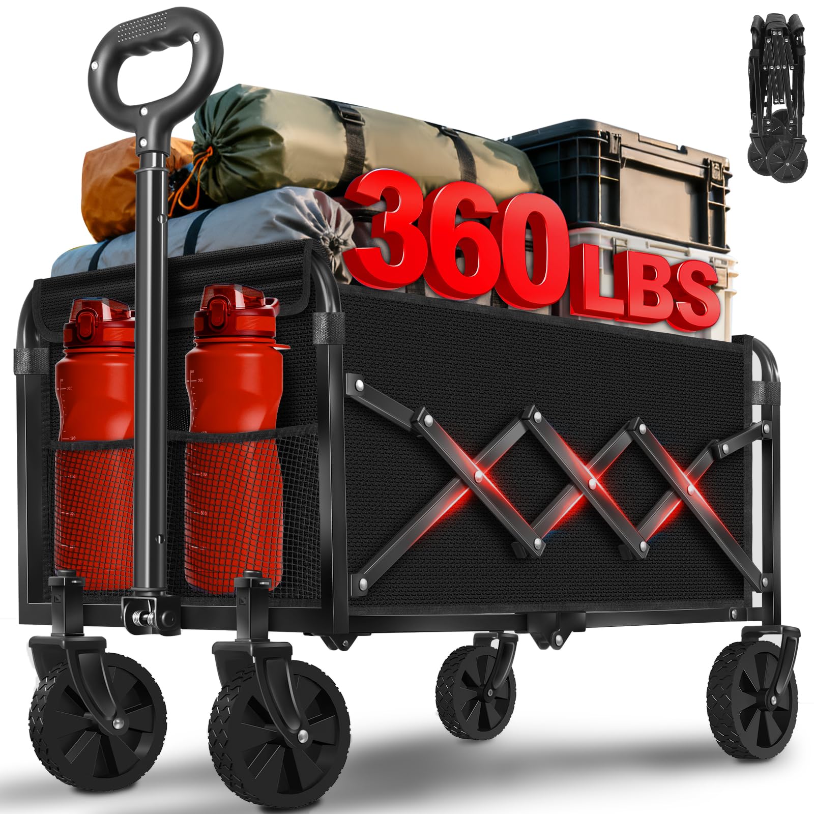 Micieitie foldable wagon collapses for easy compact storage and trunk fit.