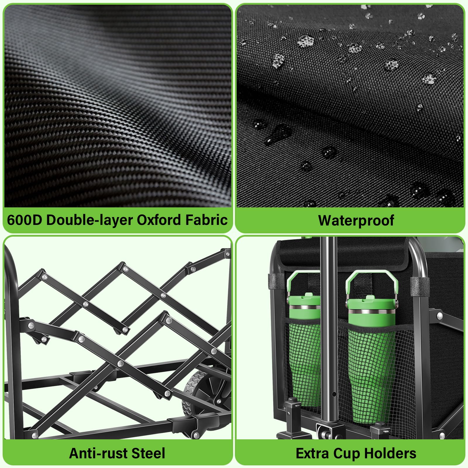 Versatile wagon cart handles camping gear, groceries, and sport equipment.