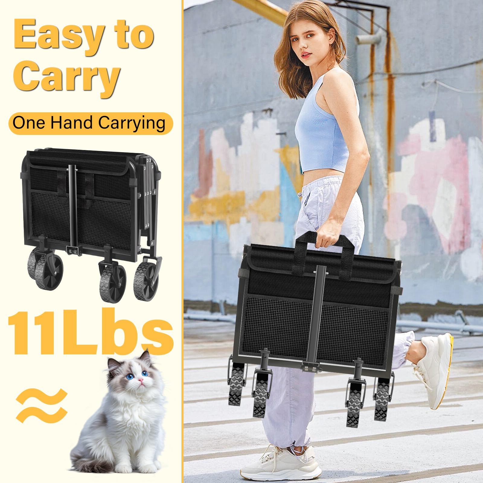 Micieitie wagon with adjustable handle for comfortable reach