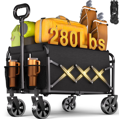 Micieitie foldable wagon with extended handle enables easy maneuverability on uneven sidewalks