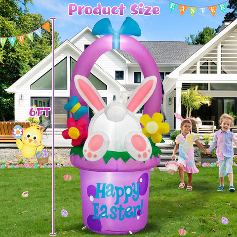 MICOCAH Easter inflatable with LED lights at night highlighting garden decor