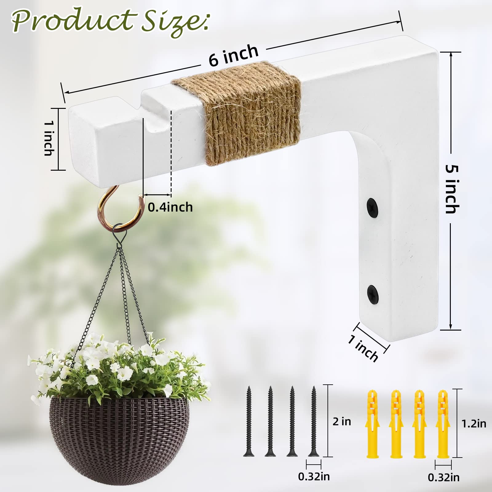 Micovay plant hanger hook natural oak with black finish for stylish outdoor decor.