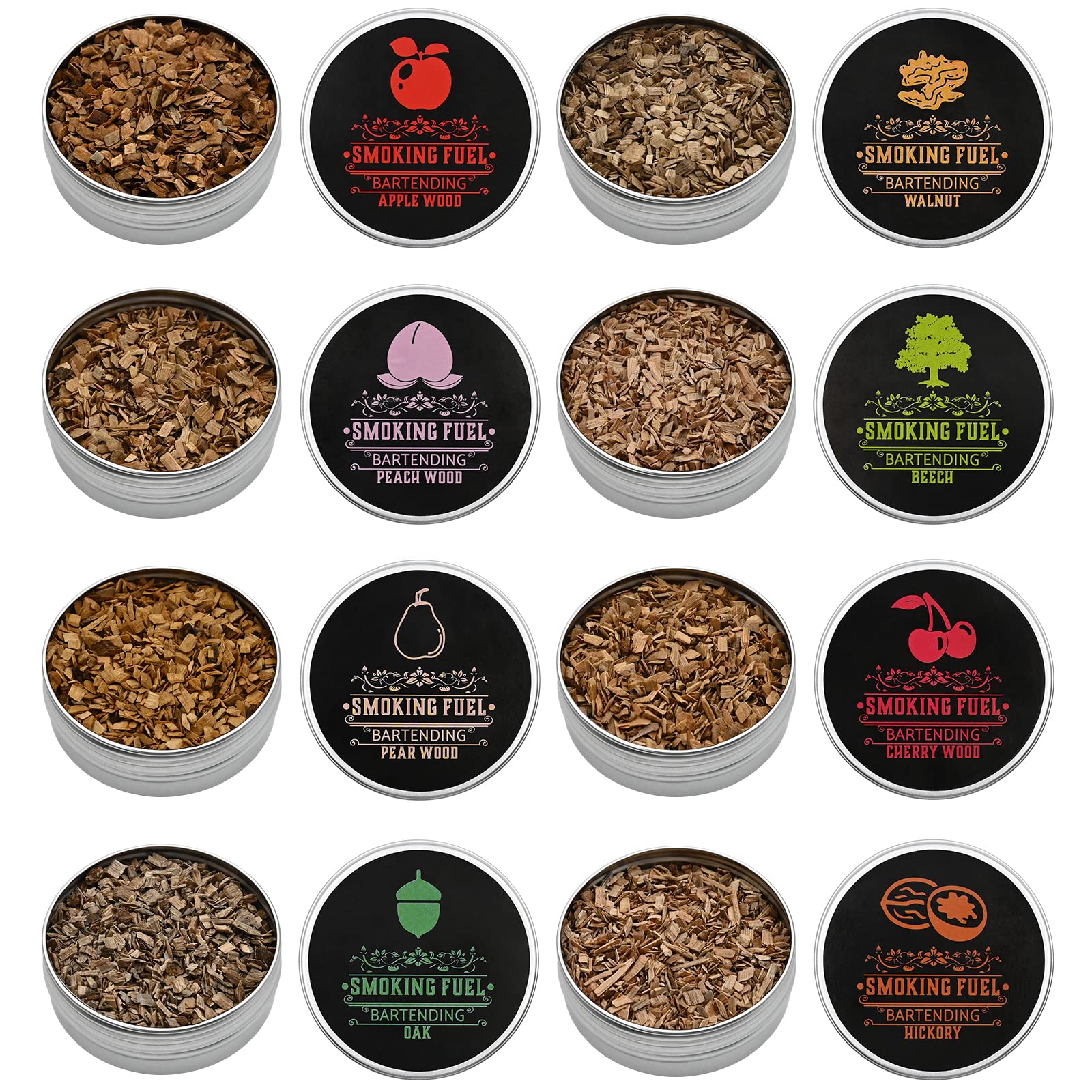 Micovay smoking wood chips 8 flavors pack front view for aromatic cocktails and grilling