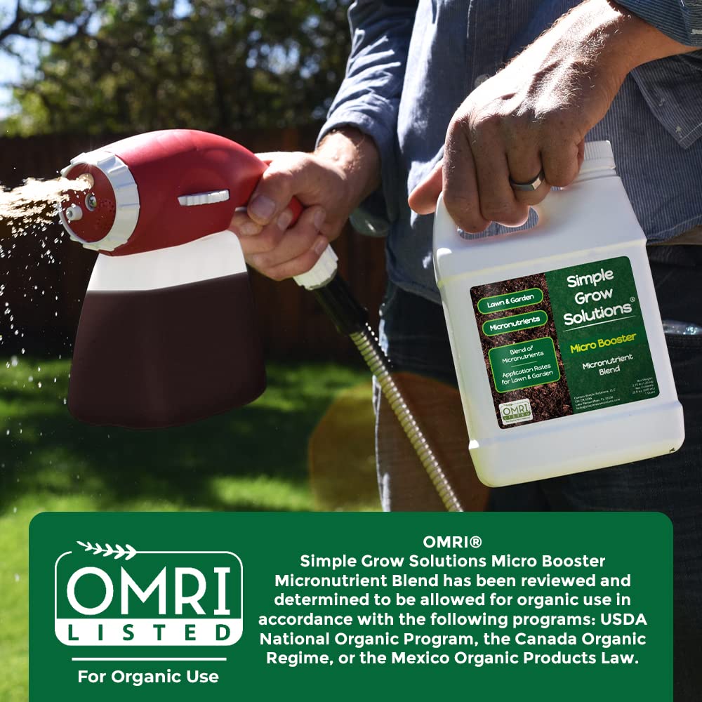 Micro Booster bottle pour into sprayer showing quick, even distribution for vibrant growth.