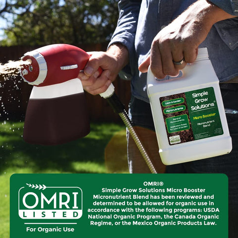 Micro Booster bottle pour into sprayer showing quick, even distribution for vibrant growth.