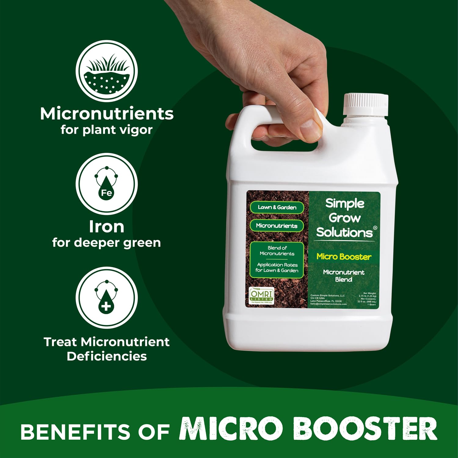 Micro Booster spray on lawn demonstrates rapid absorption and improved color.