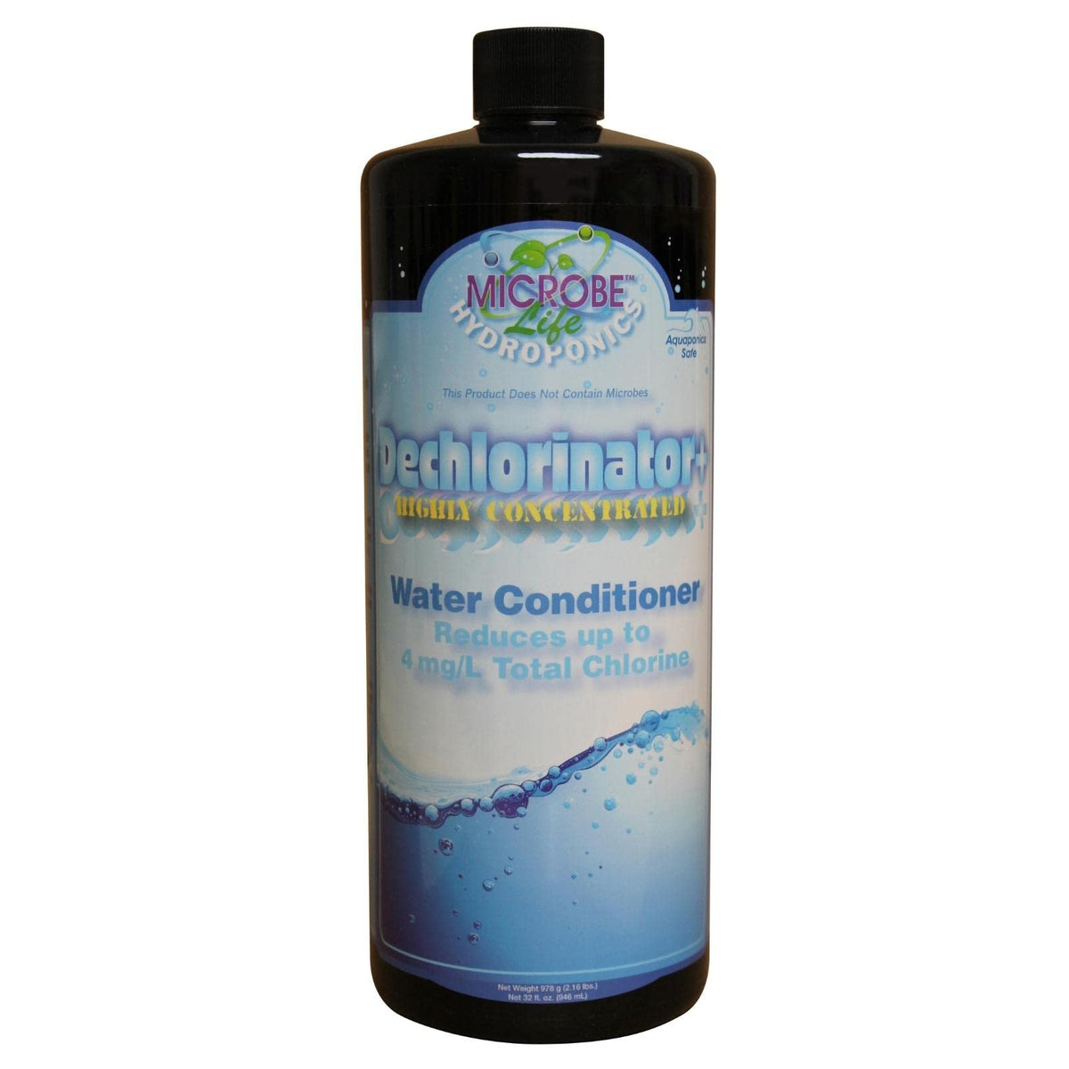 Microbe Life Dechlorinator bottle for hydroponics neutralizes chlorine and chloramines to protect roots