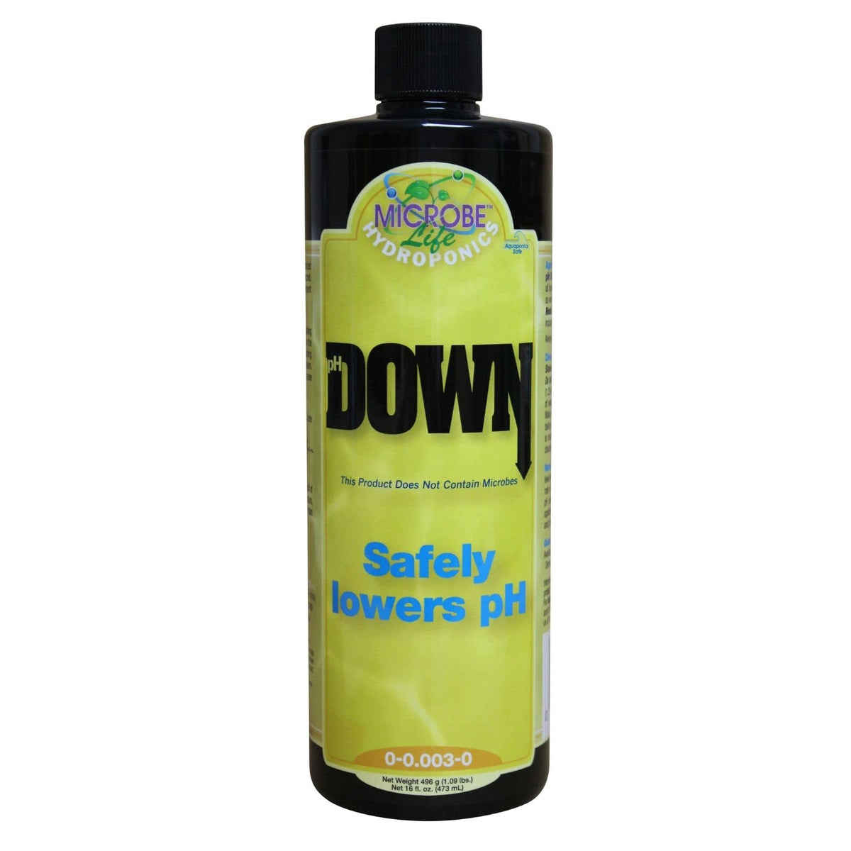 Microbe Life Hydroponics pH Down bottle front view for precise pH control.