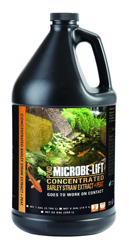 Microbe-Lift barley straw extract plus liquid peat bottle pour improves pond balance and ease of application