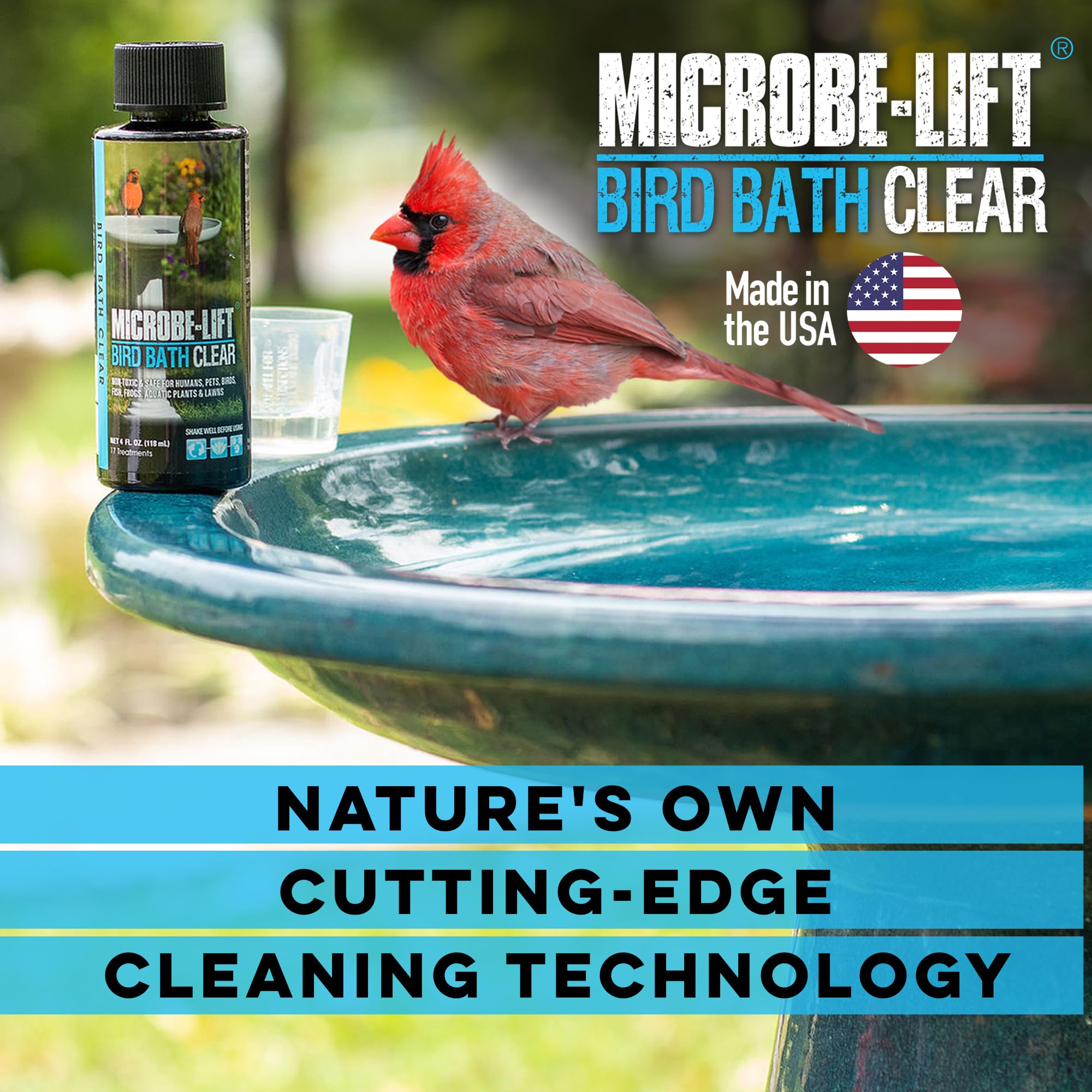 Microbe-Lift Bird Bath Clear targets mineral build-up for clearer surfaces