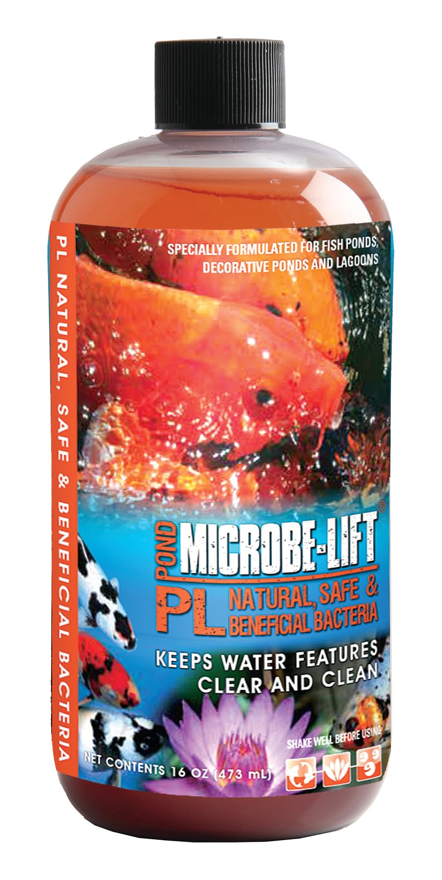 MICROBE-LIFT PL pond bacteria bottle boosts waste breakdown for clearer water.