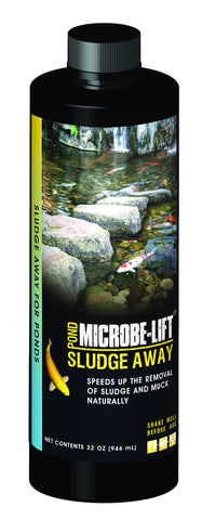 MICROBE-LIFT Sludge-Away bottle pour demonstrates easy dosing for cleaner pond