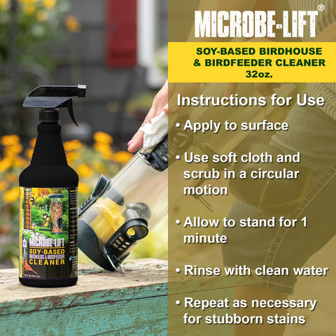 MICROBE-LIFT spray bottle close-up showing non-toxic, bird-safe properties.
