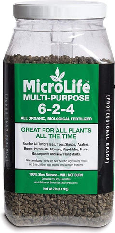 MicroLife Multi-Purpose 6-2-4 fertilizer bag ready for garden use