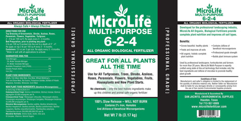 MicroLife 6-2-4 granules spread evenly on soil for garden care