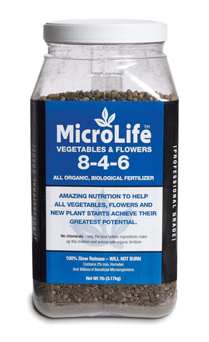 MicroLife Ultimate granular fertilizer bag boosts soil nutrition for thriving gardens.