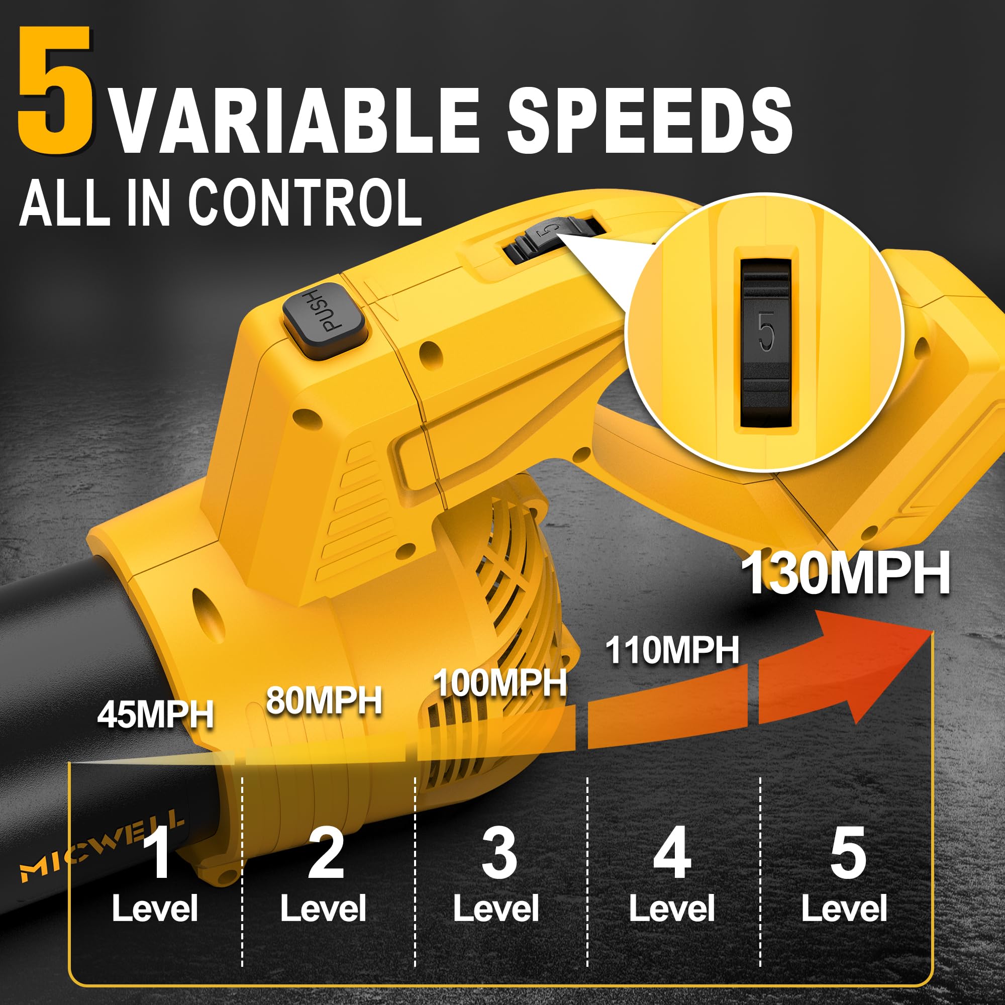 MICWELL five speed settings tailor airflow for delicate dusting to heavy leaves