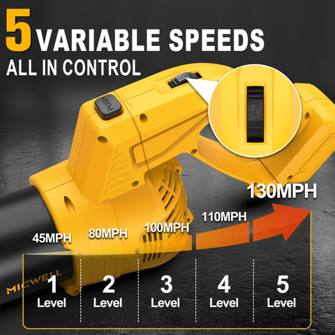 MICWELL five speed settings tailor airflow for delicate dusting to heavy leaves