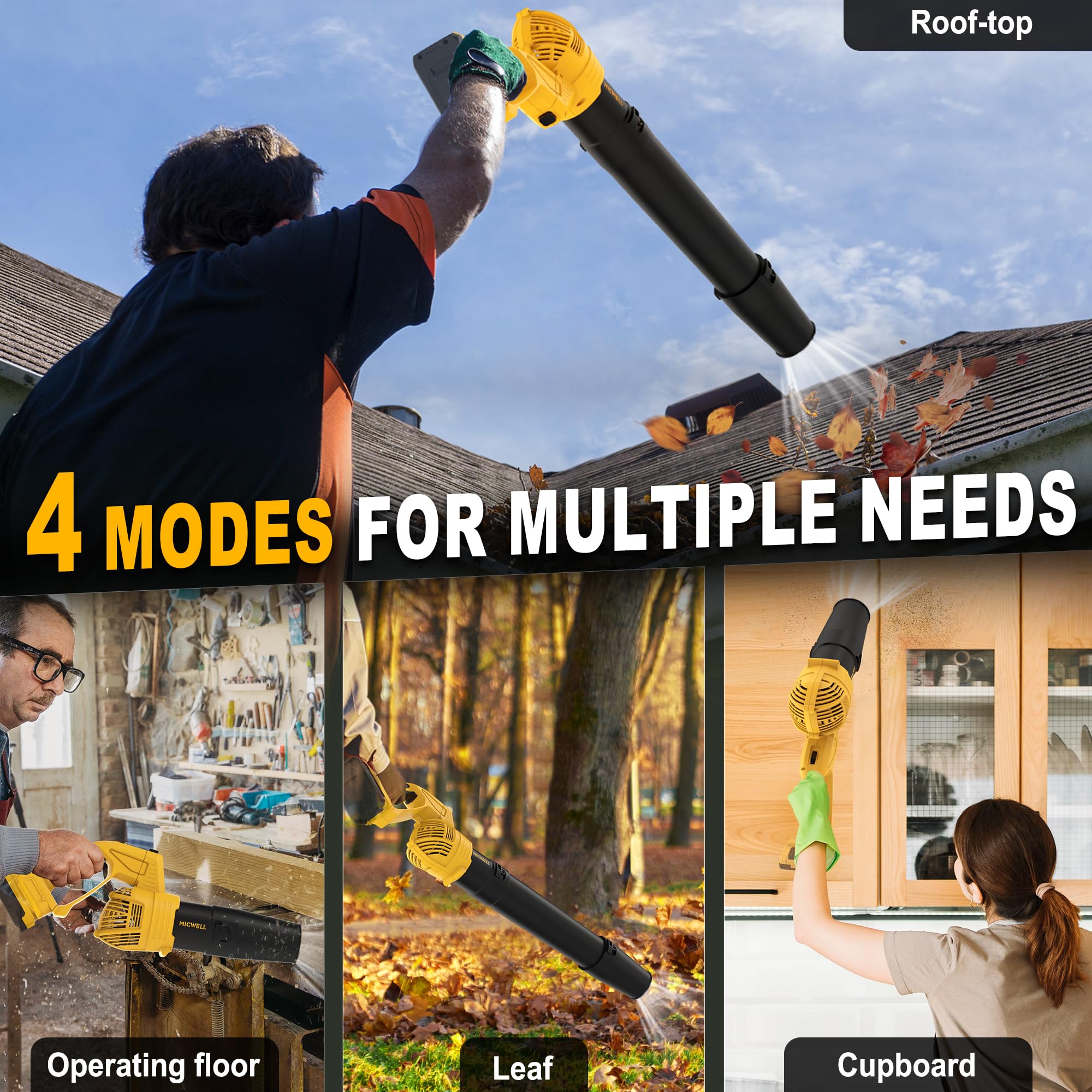 MICWELL blower with extended tube for longer reach and wider debris clearance