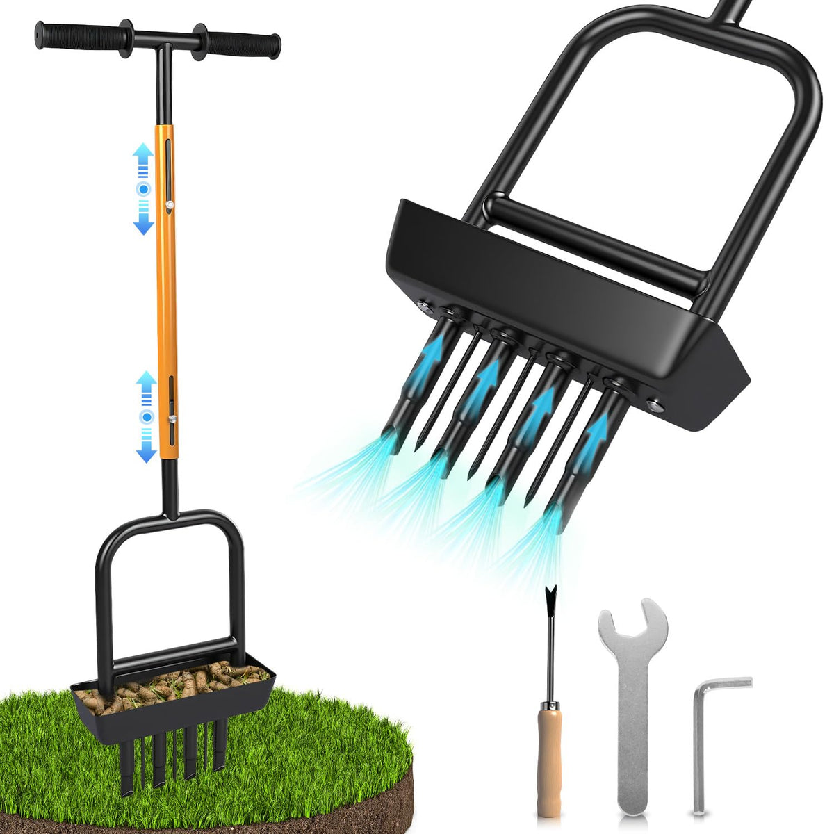 MICZG 2-in-1 lawn aerator spikes improve soil airflow for healthier turf.
