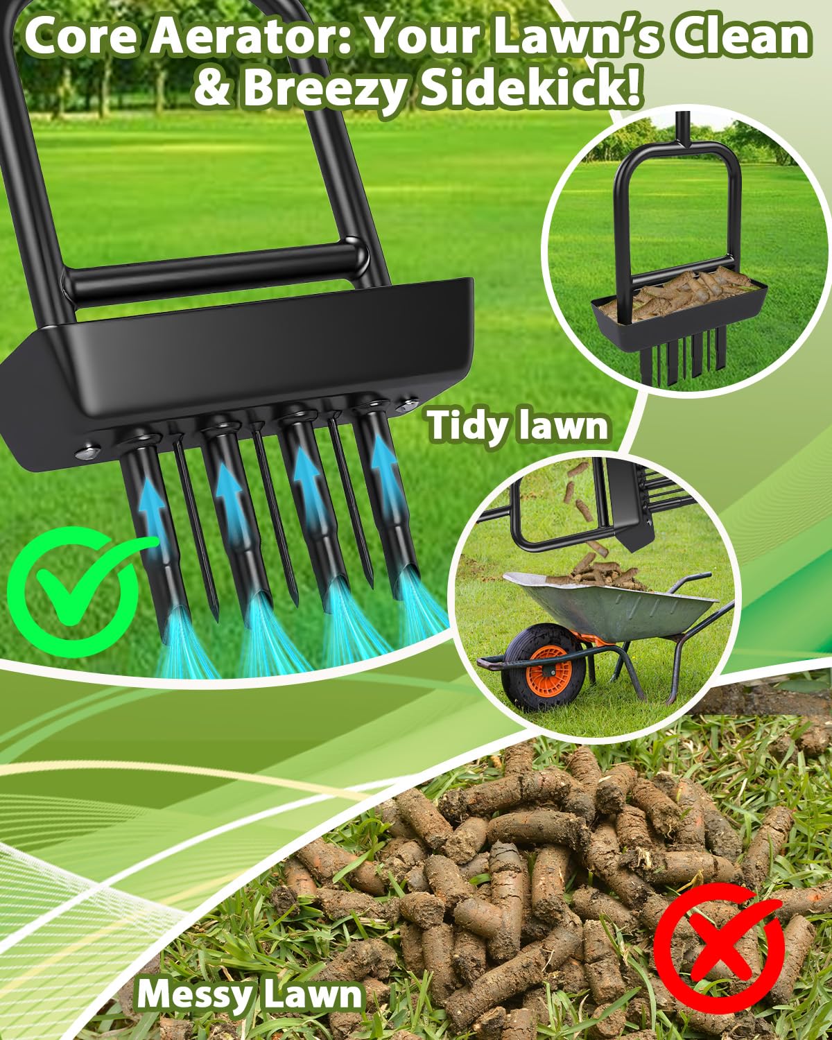MICZG lawn aerator core tray collects soil cores for easy cleanup.