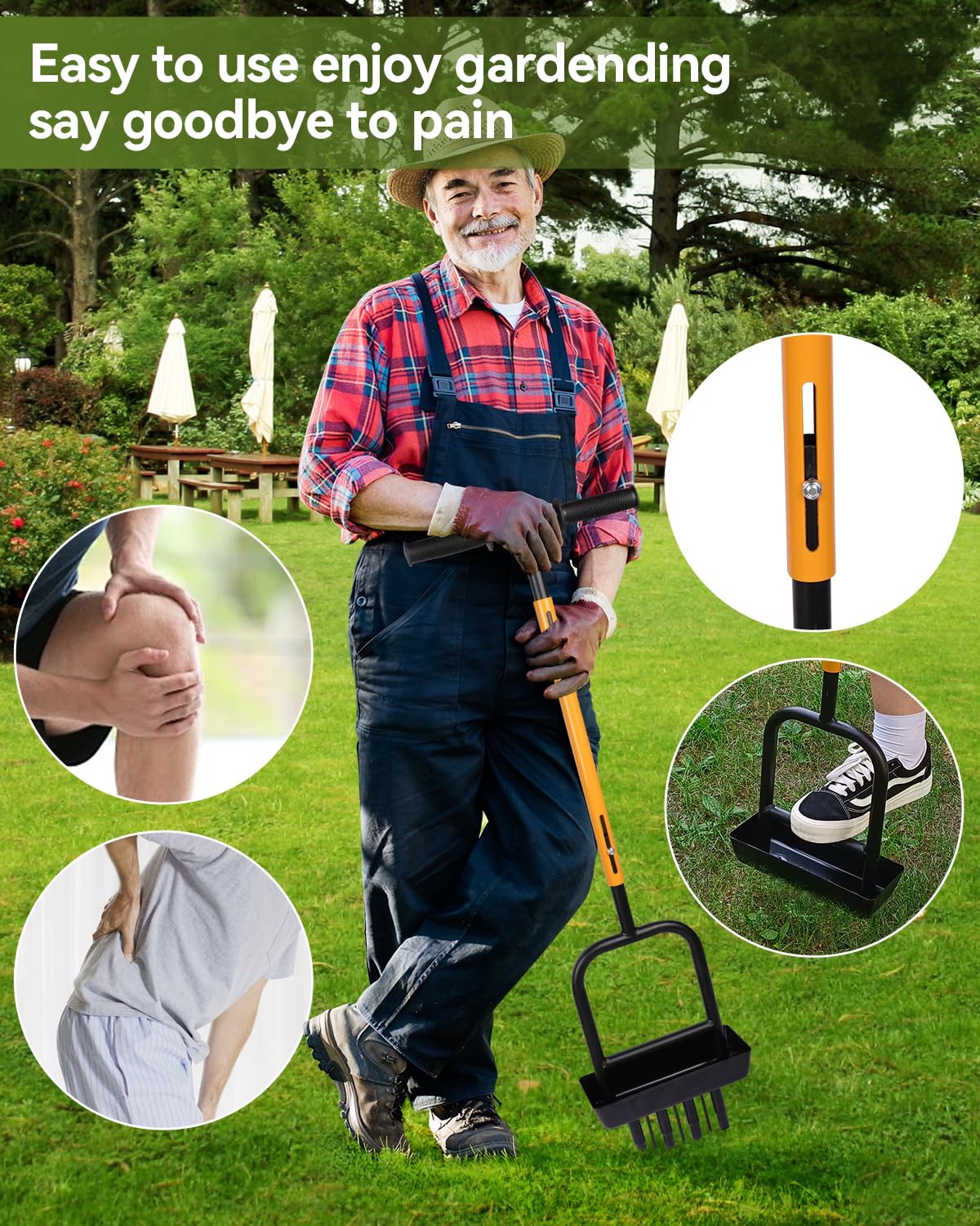 MICZG lawn aerator with height adjustment fits different users and spaces.